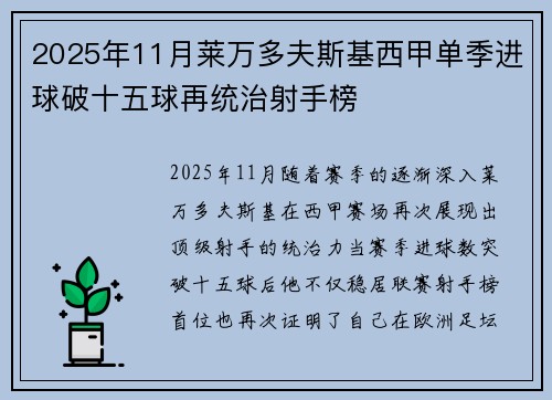 2025年11月莱万多夫斯基西甲单季进球破十五球再统治射手榜